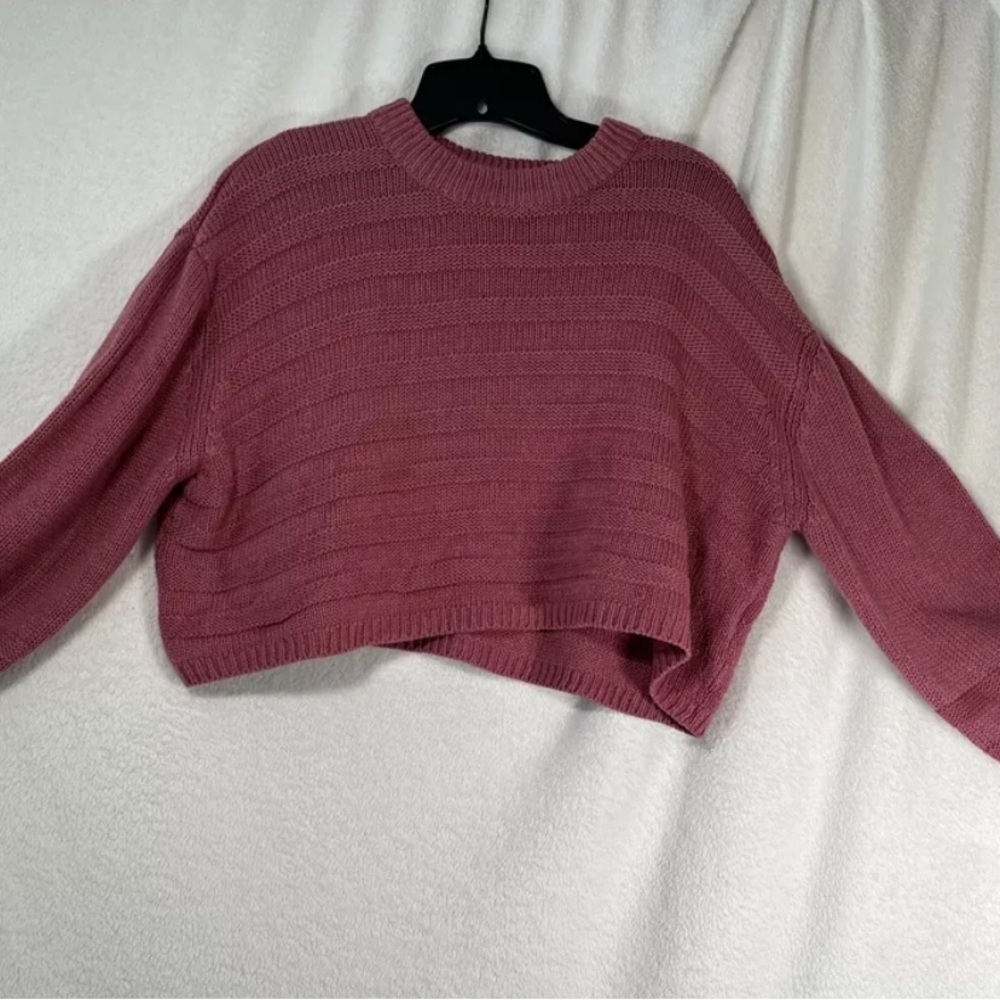 Top shop women’s crop blush pink color cable knit oversized sweater size 4 - Picture 2 of 9